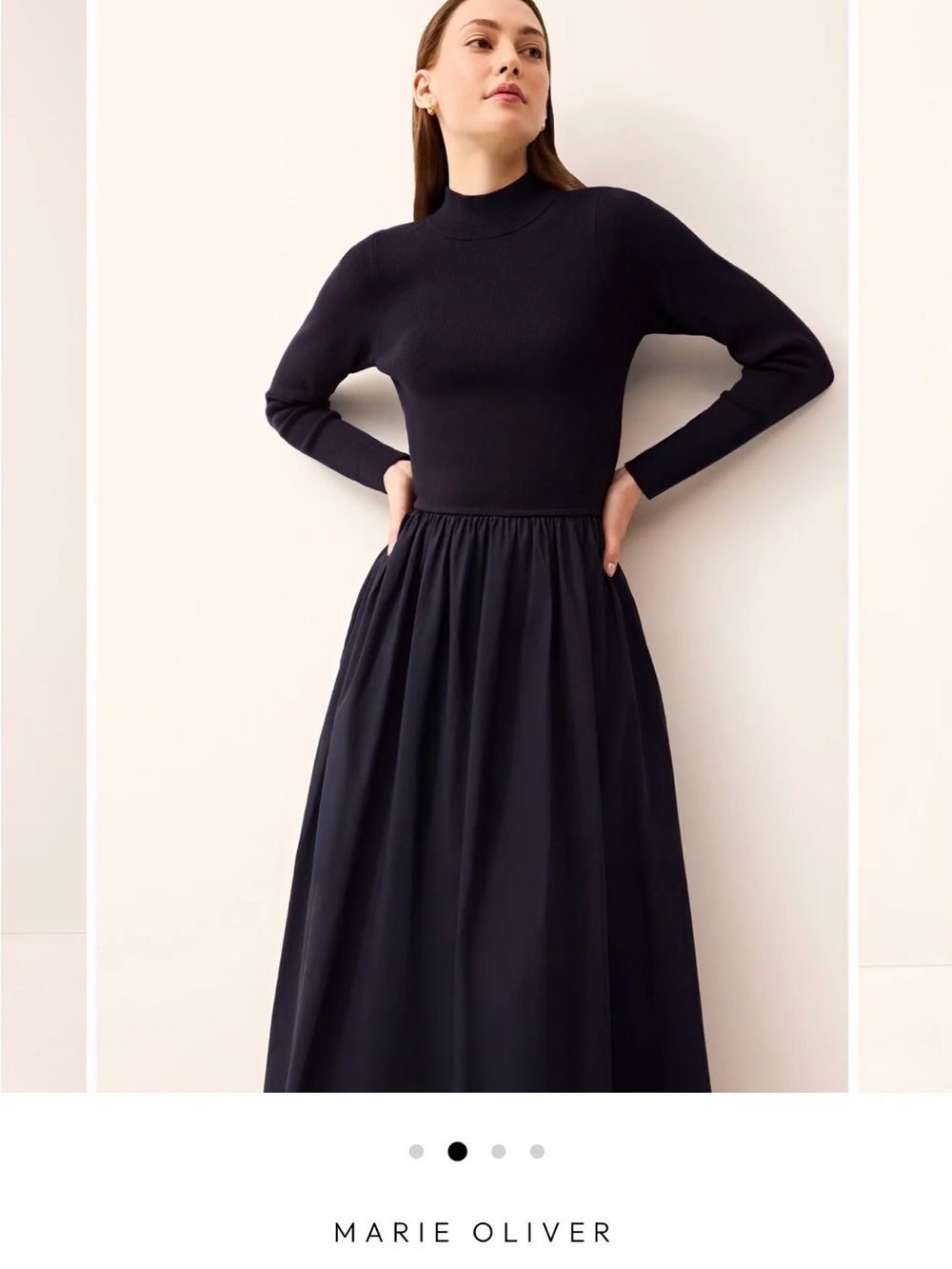 Marie Oliver Navy Mock-Turtleneck Long Sleeve Maxi Dress